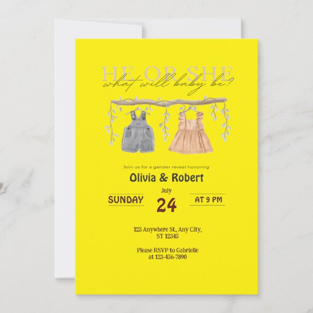 Er oder sie? Ein Spaß! Rosa und blaue Farbe Einladung (Vorderseite)