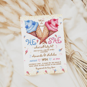 Er oder sie Eiscreme Pink Blue Gold Gender Reveal Einladung