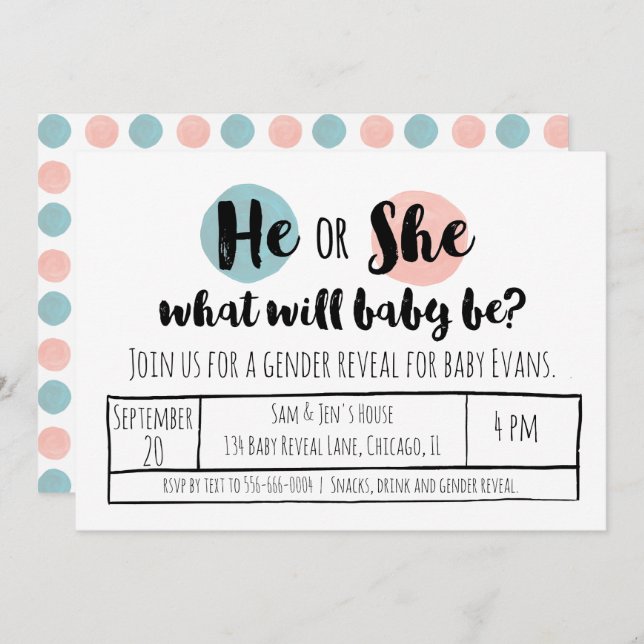 Er oder sie Gender-Offenlegung Einladung (Vorne/Hinten)