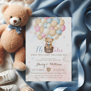 Er oder sie Geschlecht offenbaren Bärenballon Baby Einladung