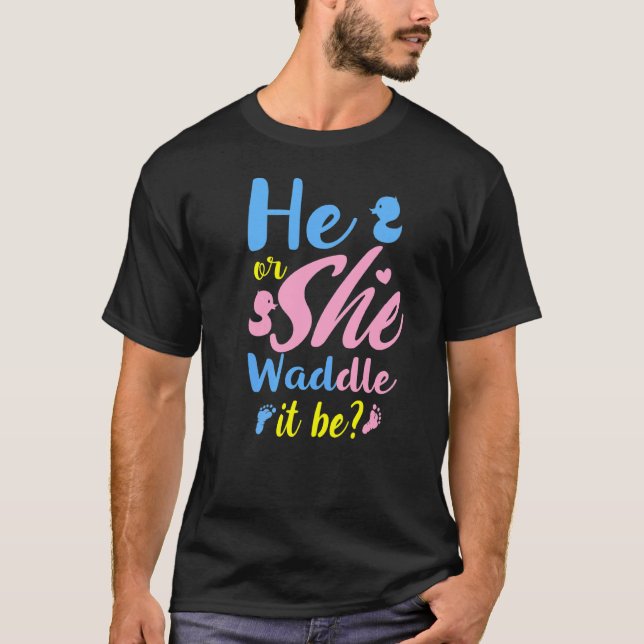 Er oder sie ist ein Gender-Reveal-Party Niedlich D T-Shirt (Vorderseite)