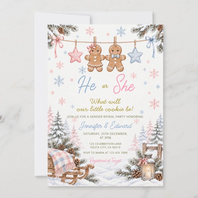 Er oder Sie Kekse Gingerbread Geschlechtsenthüllun Einladung (Vorderseite)
