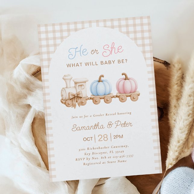 Er oder Sie Kürbis-Zug Geschlechtsenthüllungs-Einl Einladung (Von Creator hochgeladen)