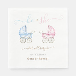Er oder sie, rosa oder blaue Roller Gender Reveal Serviette