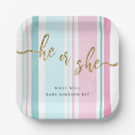 Er oder sie rosa und blaue Gender-Offenbarung Pappteller