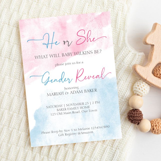 Er oder sie rosa und blaues Geschlecht enthüllt Vo Einladung (He or she pink and blue gender reveal party editable template invitation digital download boy girl )