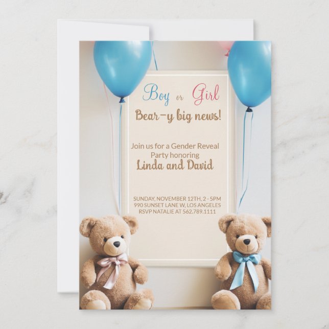 Er oder sie: Teddy Bären Gender Reveal Party Einladung (Vorderseite)