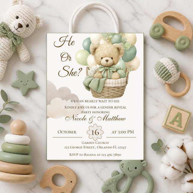 Er oder Sie Teddybär mit Ballons Geschlechtsenthül Einladung (Von Creator hochgeladen)