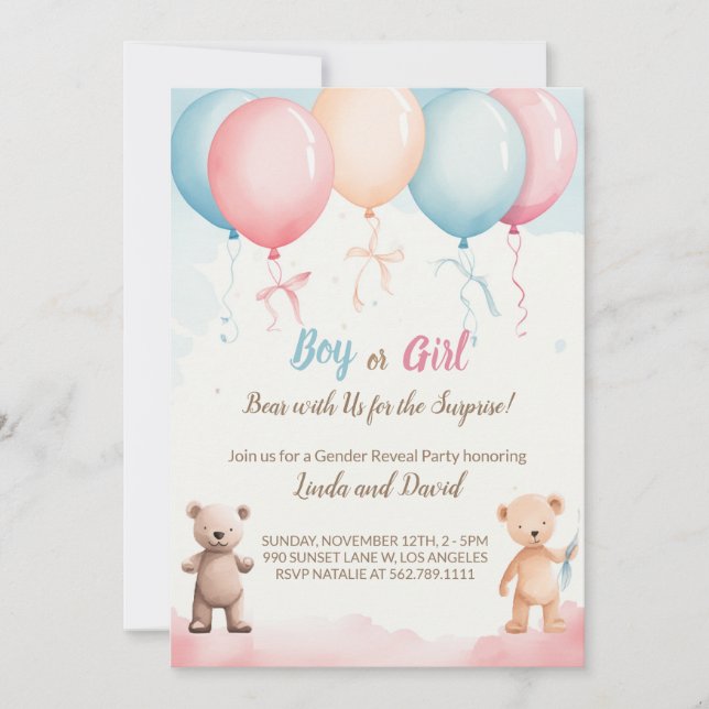 Er oder sie: Teddy's Gender Reveal Party Einladung (Vorderseite)