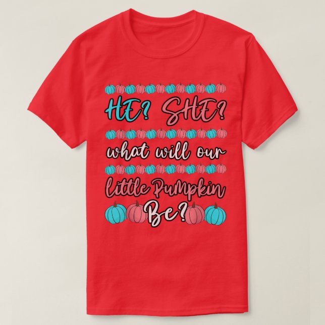 Er oder sie, was unser kleiner Kürbis sein wird T-Shirt (Design vorne)
