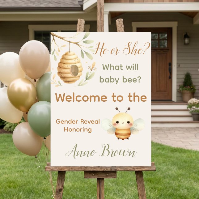 Er oder Sie? Was wird Baby Biene sein? Poster (He or She Bee Gender Reveal Welcome Sign. He or She? What Will Baby Bee? )