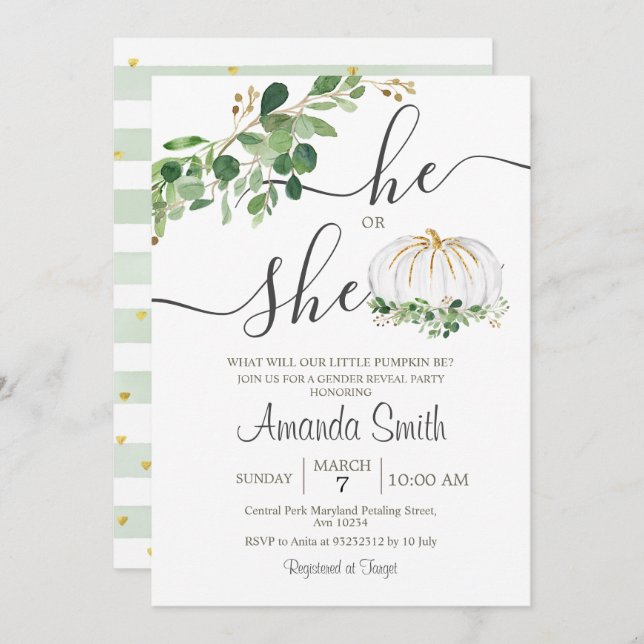 Er oder sie weiß Pumpkin Gender-Offenbarung Einladung (Vorne/Hinten)