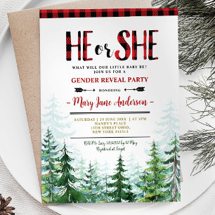 Er oder sie Winter Lumberjack Forest Gender Reveal Einladung