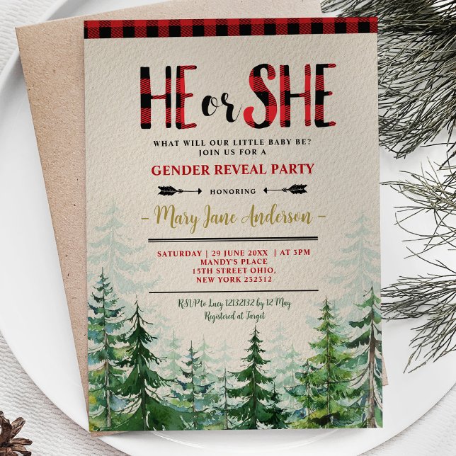 Er oder sie Winter Lumberjack Forest Gender Reveal Einladung (Von Creator hochgeladen)