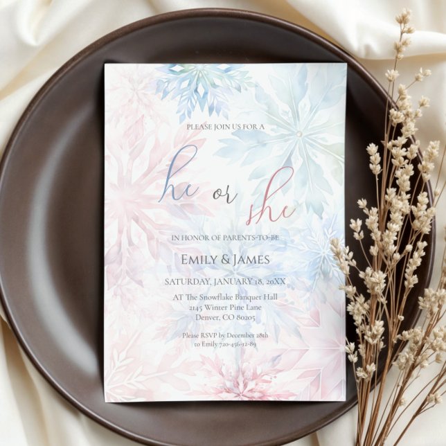 Er oder sie Winter Pink Blue Snowflake Gender Part Einladung (Von Creator hochgeladen)