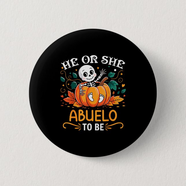 Er oder sie wird Opa zu Halloween Skelett Baby Ent Button (Vorderseite)