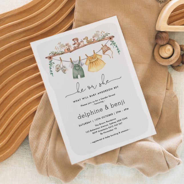 Er oder sie zeigen eine moderne Boho-Gender-Dusche Einladung (Von Creator hochgeladen)