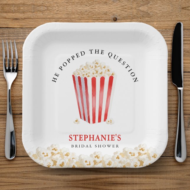 Er Poppte das Frage-Brautparty Popcorn Pappteller (He Popped the Question Bridal Shower Popcorn Paper Plates
)