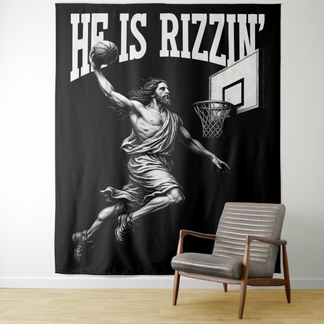 Er rizzin lustigen Jesus Basketball Ostertag Wandteppich (Beispiel)