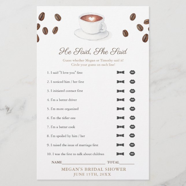 Er sagte, sie habe Brautparty-Spielkarte gesagt (Vorderseite)