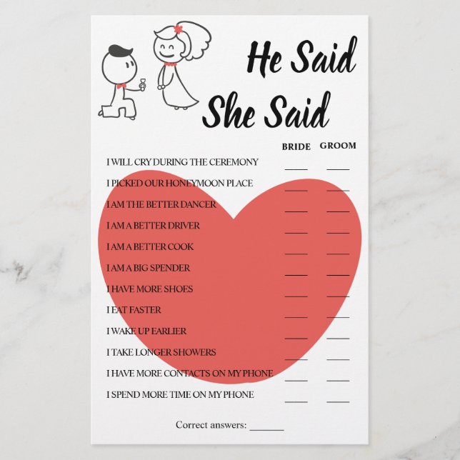 Er sagte, sie habe eine Duschkarte für Hochzeitsgä Flyer (Vorne)