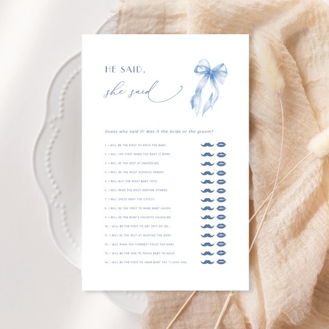 Er sagte, sie sagte Blue Bow Brautparty Game (Von Creator hochgeladen)