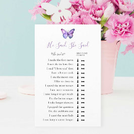 Er sagte, sie sagte Brautparty Game Butterfly