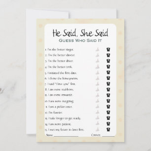 Er sagte, sie sagte Brautparty Game Einladung