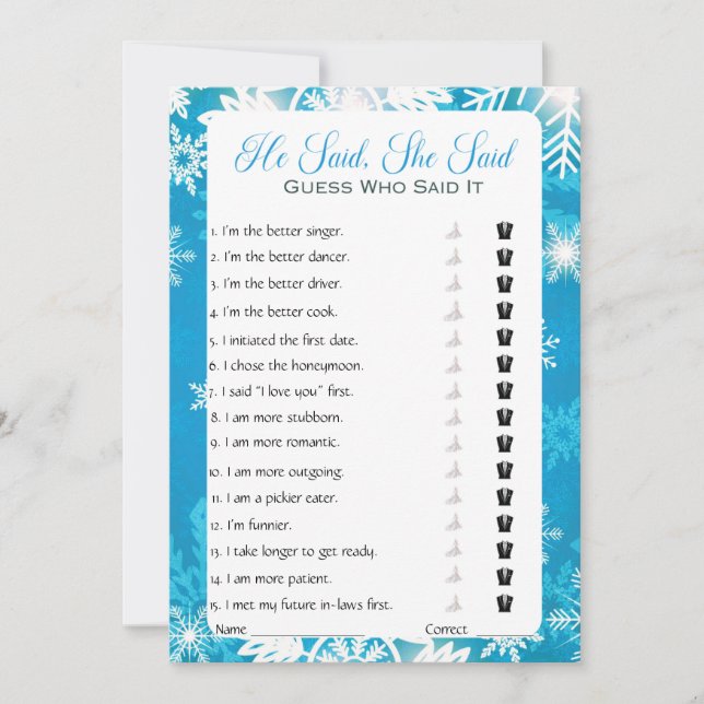 Er sagte, sie sagte Brautparty Game Einladung (Vorderseite)