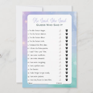 Er sagte, sie sagte Brautparty Game Einladung