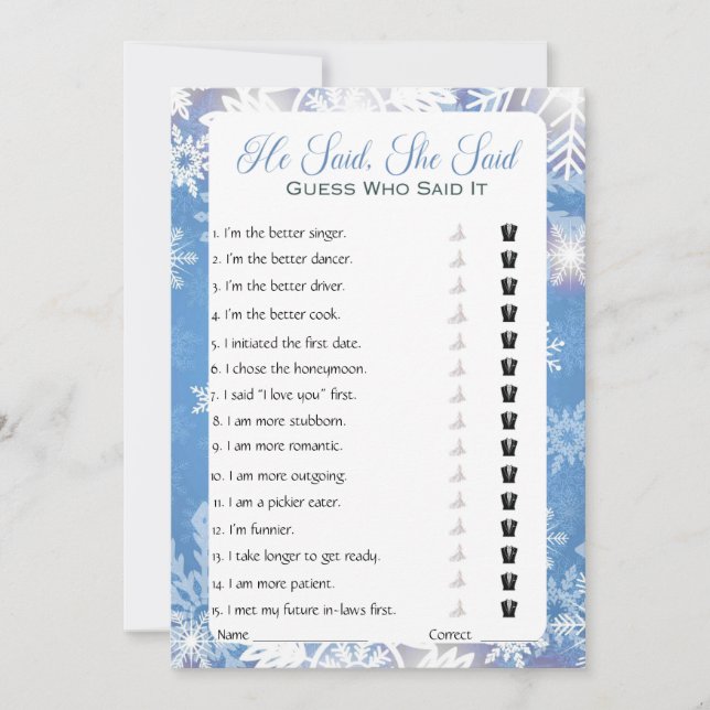 Er sagte, sie sagte Brautparty Game Einladung (Vorderseite)