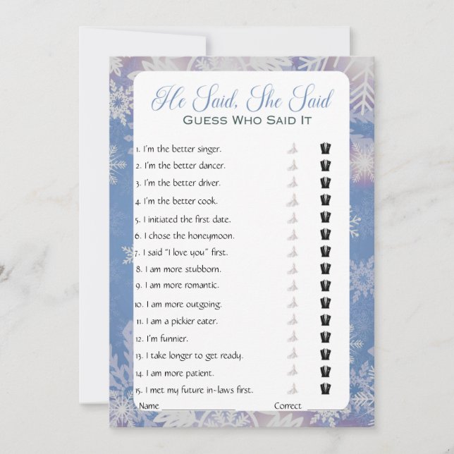 Er sagte, sie sagte Brautparty Game Einladung (Vorderseite)