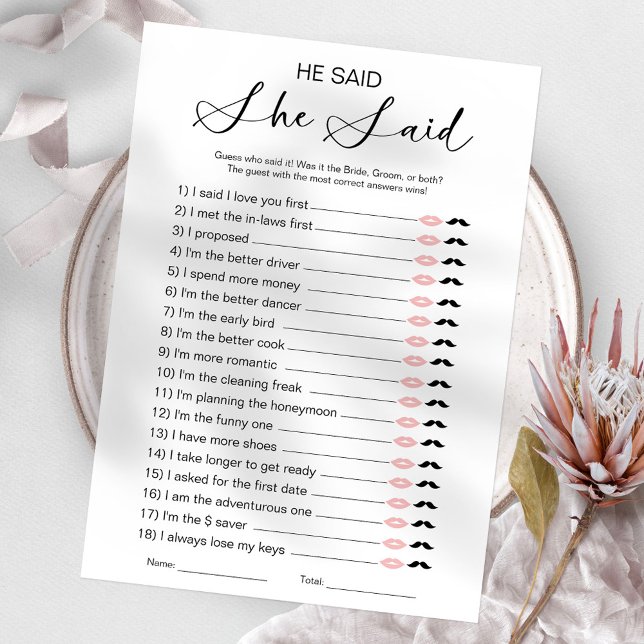Er sagte, sie sagte Brautparty Game Einladung (Von Creator hochgeladen)