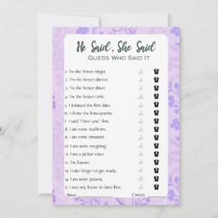 Er sagte, sie sagte Brautparty Game Einladung