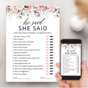 Er sagte, sie sagte Brautparty-Game-Karte Einladung