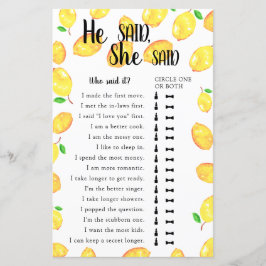 Er sagte, sie sagte, Brautparty Game Lemon