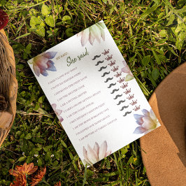 Er sagte, sie sagte Brautparty-Game-Paper-Blatt