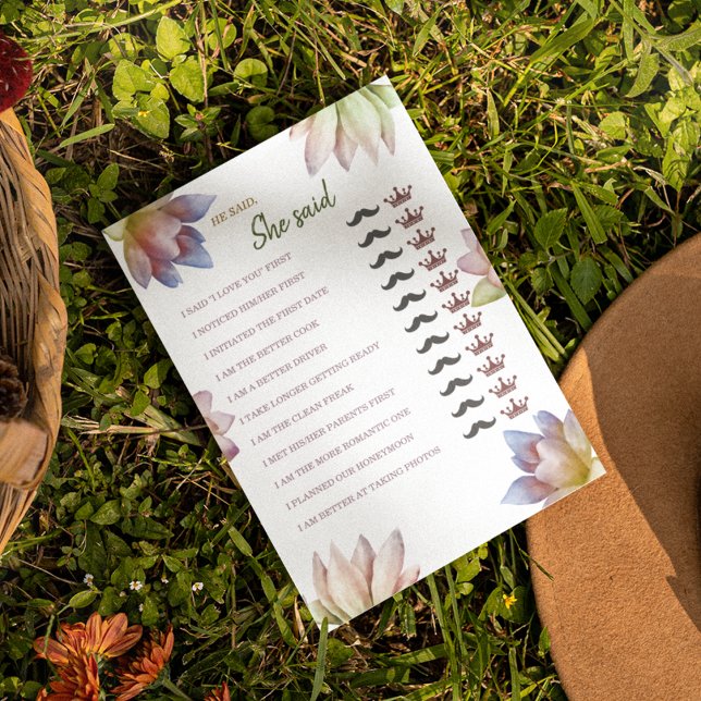 Er sagte, sie sagte Brautparty-Game-Paper-Blatt (A classic game for your bridal celebration)