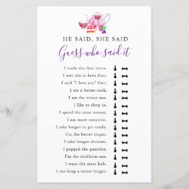 Er sagte, sie sagte, Brautparty Game Tee Lila