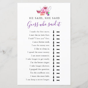 Er sagte, sie sagte, Brautparty Game Tee Lila