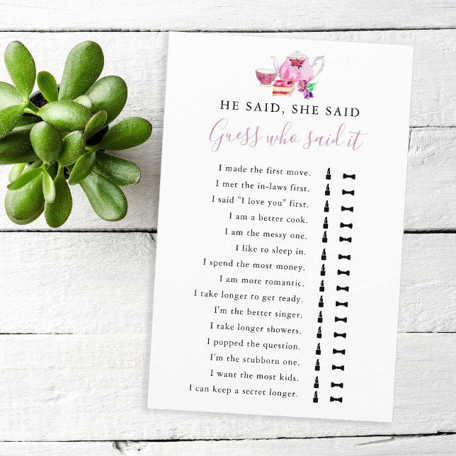 Er sagte, sie sagte Brautparty Game Tee Party (Von Creator hochgeladen)