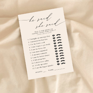 Er sagte, sie sagte Brautparty Party Game Begleitkarte