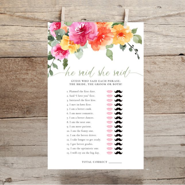 Er sagte, sie sagte, Brautparty-Spiel bunt (Von Creator hochgeladen)