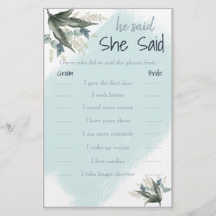 Er sagte / sie sagte Bridal Game Card Flyer