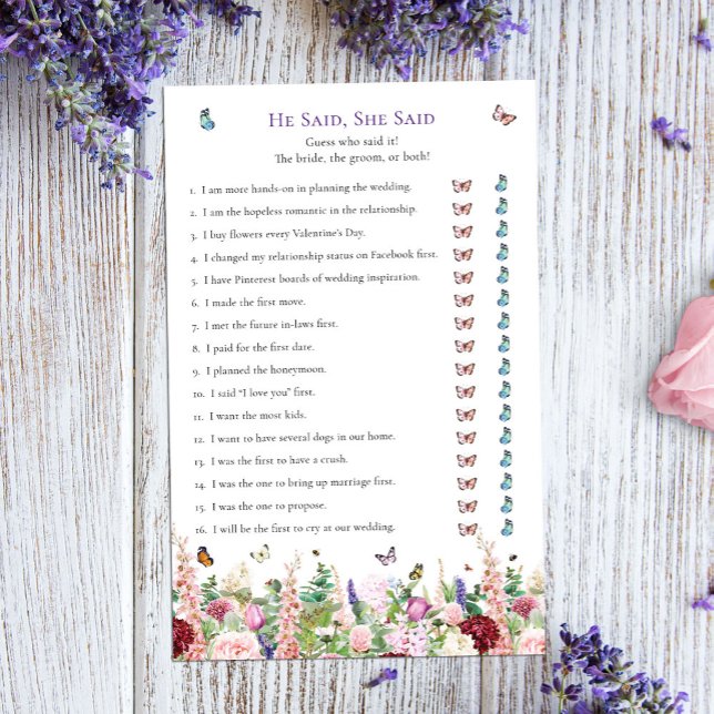 Er sagte, sie sagte Butterfly Brautparty Game (Von Creator hochgeladen)