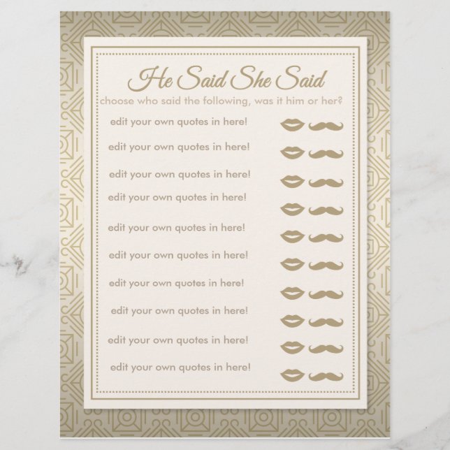 Er sagte, sie sagte Classy Gold Art Deco Spiel (Vorderseite)