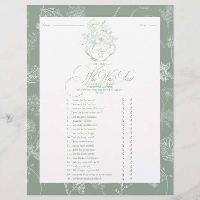 Er sagte, sie sagte, dass das Brautparty-Spiel (Vorderseite)