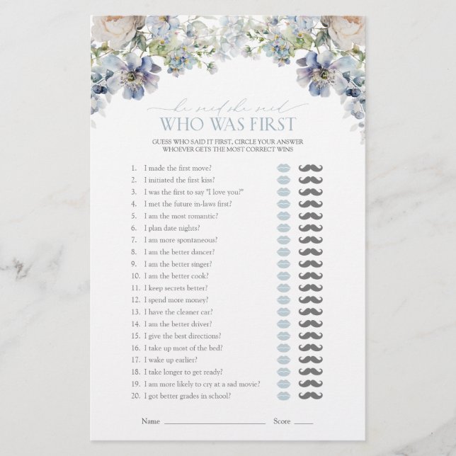 Er sagte, sie sagte, Dusty Blue Floral Dusche Spie (Vorderseite)