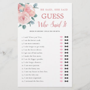 Er sagte, sie sagte, Dusty Rose Brautparty Game