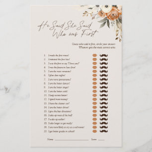 Er sagte, sie sagte Espresso Floral Bridal Game